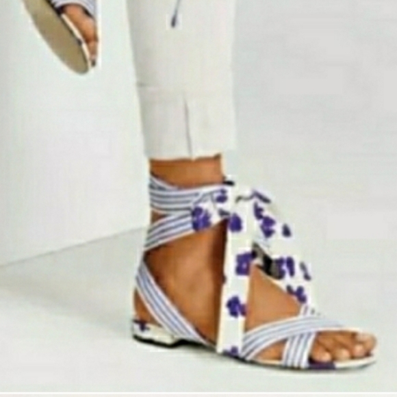 👣CABI 😎Vintage Floral Stripped Tied Up Sandals - Picture 11 of 13